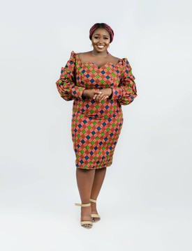Off-the-shoulder fitted dress| Ankara Dress| African Print Dress| Gifts For Her