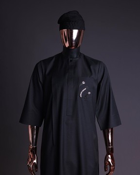 A charcoal black, thrown javelin embrodery details, 3/4 sleeve African kaftan