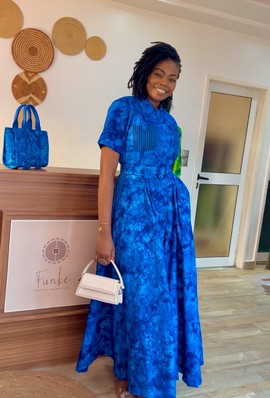 Long blue batik shirt dress