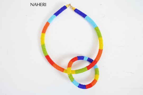 African beaded jewelry necklace with matching bracelet