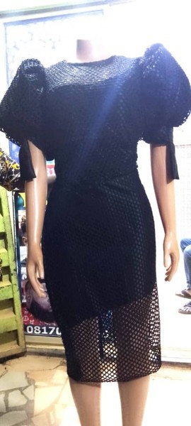 ankara black dresses Purple and Black Puff Sleeve Ankara Dress main image 0