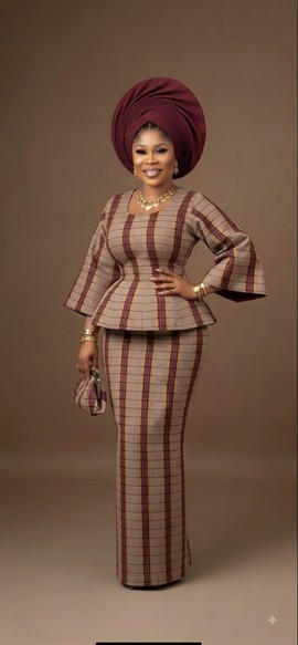 Classic Aso Oke Plaid Peplum Set