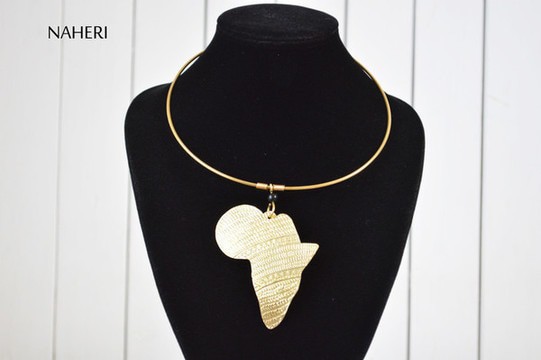 African map brass necklace tribal metal designer pendant neck piece