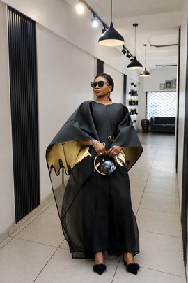 Luxury Black And Gold Kaftan Dress, Reception, birthday, wedding guest dress