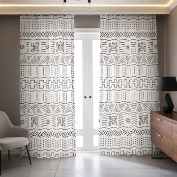 Mudcloth Print White and Black Blackout Curtains (Two-Piece) LARGER SIZES AVAILABLE