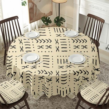 Contemporary Table Cloths African Print in Waterproof Beige (MORE SIZES AVAILABLE)