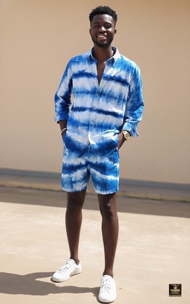 Ensemble deux pièces Adire pour homme : chemise et short – Mariage/Cérémonie