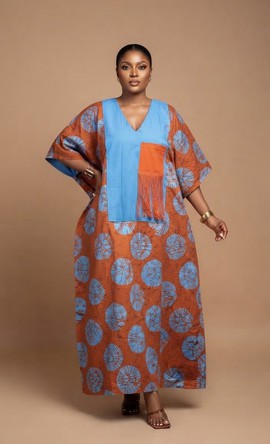 Robe kaftan midi imprimée Adire