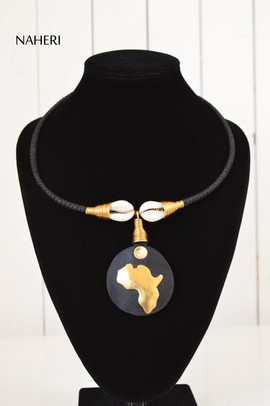 African map pendant necklace with shells handmade jewelry