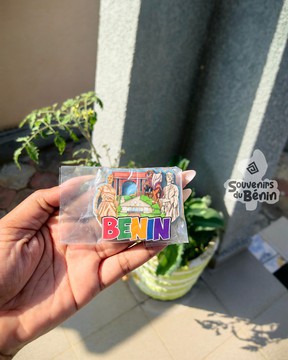 Magnet en Bois « Carte du Bénin » avec motif - Décoration idéale pour réfrigérateur