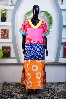 African Batik Maxi Dress (Pink/Blue/Orange)