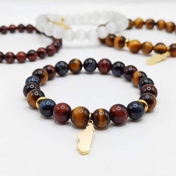 Bracelet 3 eyes: bull/tiger/hawk - in natural stone/Madagascar