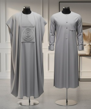 Gray Agbada &amp; Trousers Set With Cap
