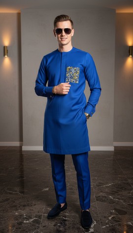 FLORÉ IMPERIAL – Caftan de luxe bleu orné de décorations