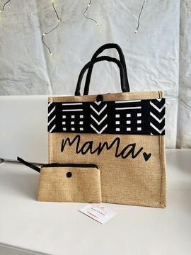 Mom gift - wax and jute bag with black Bogolan pouch