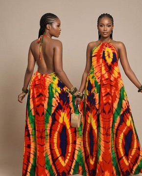 Adire Backless Halter Maxi Dress|Garden parties|Casual fit|Daytime Outings|Brunch dates