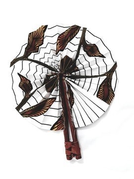 Leather and wax fan BLAN and BLEU ROSA