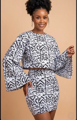 Black &amp; White Graffiti Print Crop Top &amp; Bodycon Mini Skirt Set