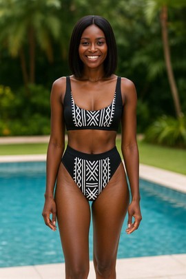 African American Bikini Black and White Tribal Pattern