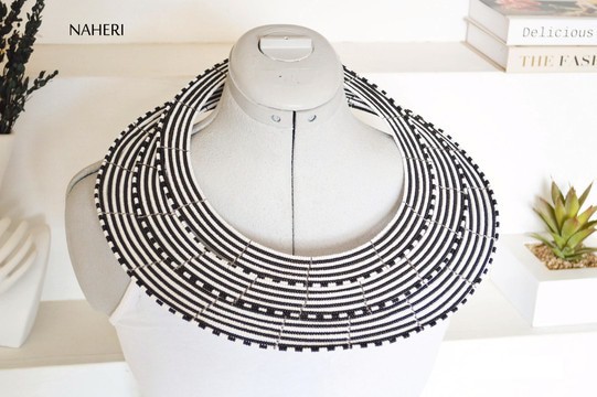 African maasai beaded necklace black and white handmade jewelry