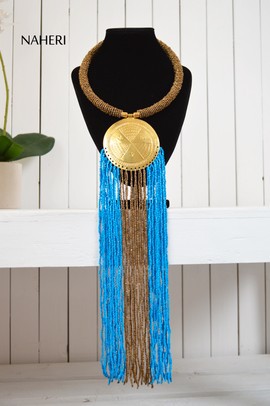 Collier à franges bleu africain | Bijoux en perles africaines | Cadeau pour elle
