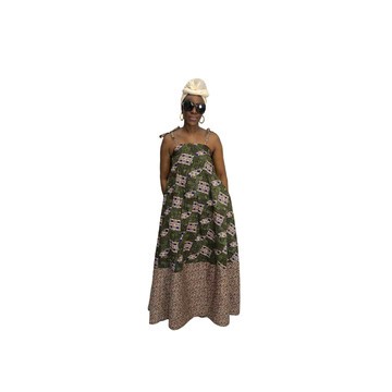 Green and Brown Sleeveless Maxi Summer Dress
