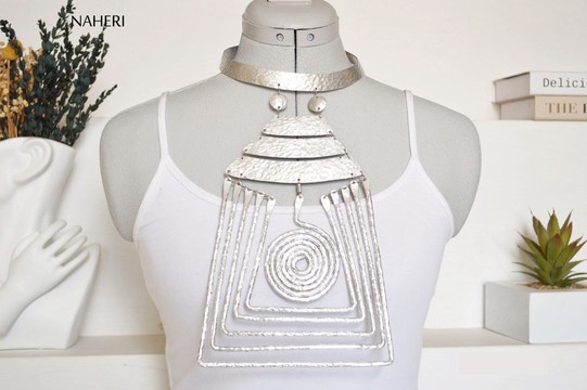 African inspired aluminum necklace hammered jewelry
