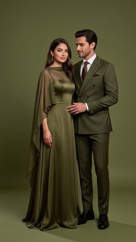 Cape Gown &amp; Double-Breasted Suit — A Couple's Story in Olive