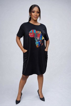 Loose dress with pockets - "Africa Map"