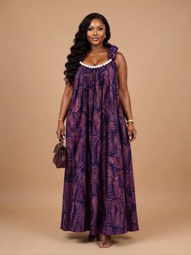 Robe longue à motifs bleus et marrons