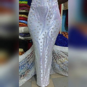 Beaded Lace fabric for women, women lace fabric, lace , lace fabrics, White lace (5 yards )