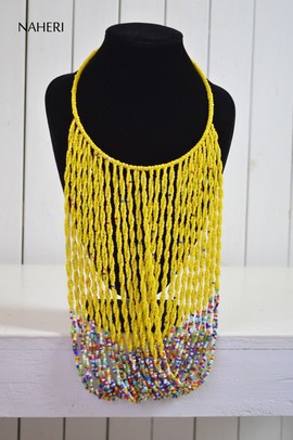 African inspired necklace | Twisted tribal yellow neck piece | Gift for her