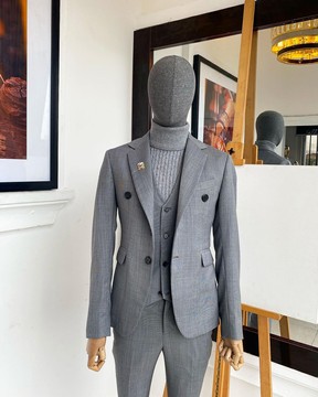 Tissu de noblesse gris irlandais - costume causal intelligent à 2 boutons «Board Room»