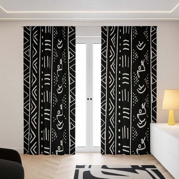 Black and White Pattern Curtains Bogolan Print Blackout (Two-Piece) LARGER SIZES AVAILABLE