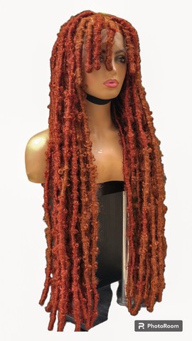 Full lace burnt orange butterfly distressed locs , wig, wig for black women