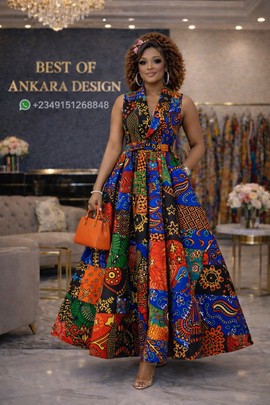 Luxury Ankara Sleeveless Jacket Dress – African Print Long Flare Dress