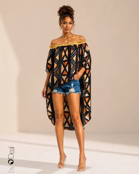 Asymmetrical bardot tunic - in satin silk