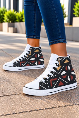 Tribal Bogolan Women's Classic High Top Canvas Shoes Purple | African Mudcloth High Top Sneakers