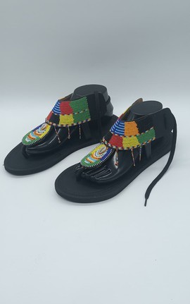 Handmade Beaded Sandals | African Bead Leather Sandals | Women Summer Sandals
