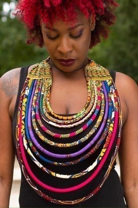 LARGE AFRICAN FABRIC NECKLACE 12 ROWS