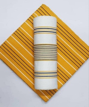 Patterned Northern Ghana Kente- gold and white