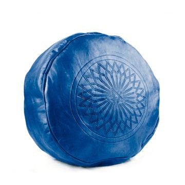 Grand pouf en vrai cuir Naturel bleu