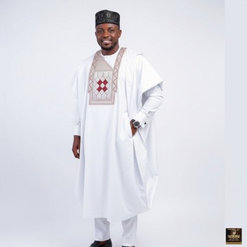 White Agbada set with cap