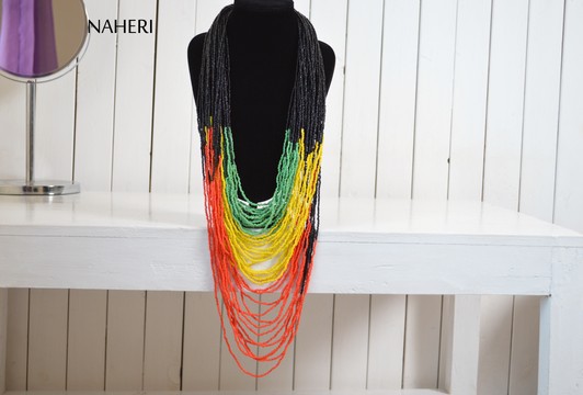 African Maasai Beaded Necklace | African Jewelry | Tribal Necklace | Rasta colors
