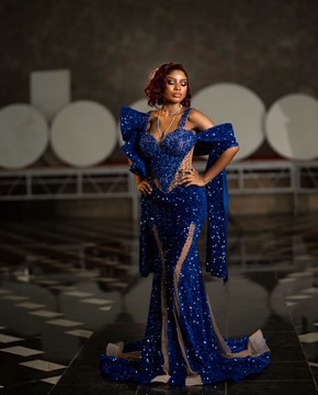Embellished blue sequin dress, prom dress wedding dresses, engagement and evening gown