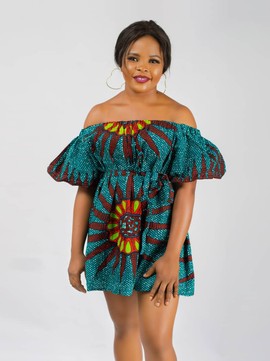 off-the-shoulder long top / belt| Ankara Off-shoulder Short Gown| Ankara Dress | Gifts For Her
