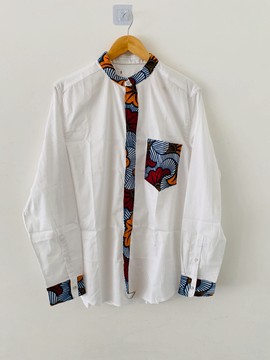 Modern African shirt for men - mao collar shirt in wax - wedding flowers