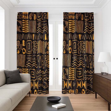 Afro Black and Gold Blackout Curtains Mudcloth (Two-Piece) LARGER SIZES AVAILABLE