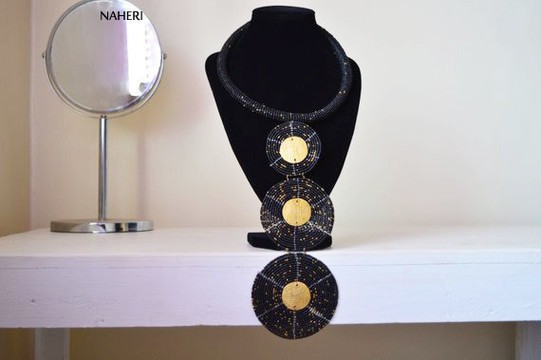 African beaded black necklace |  Handmade jewelry | Tiered &amp; Tribal