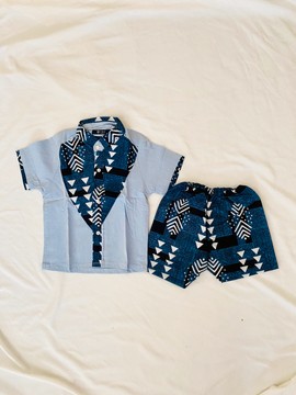 Set in wax t-shirt and matching pants - blue bogolan loincloth